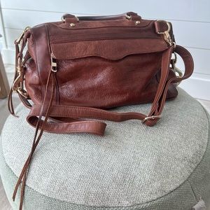 Rebecca Minkoff MAB Satchel Bag brown leather gold hardware